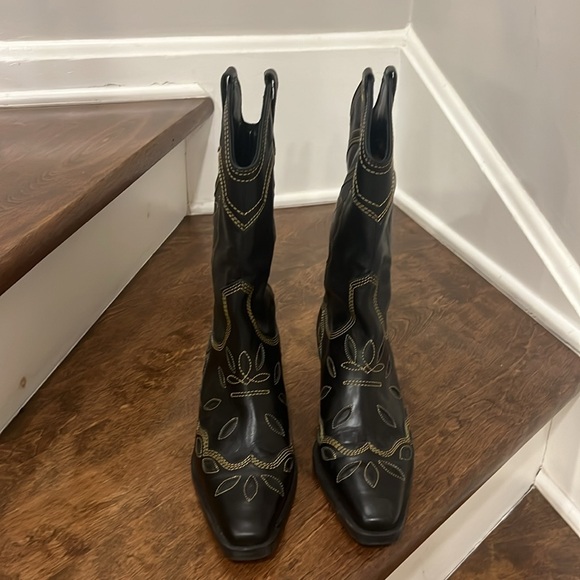 Gianni black leather embroidered cowboy boots - Picture 2 of 6